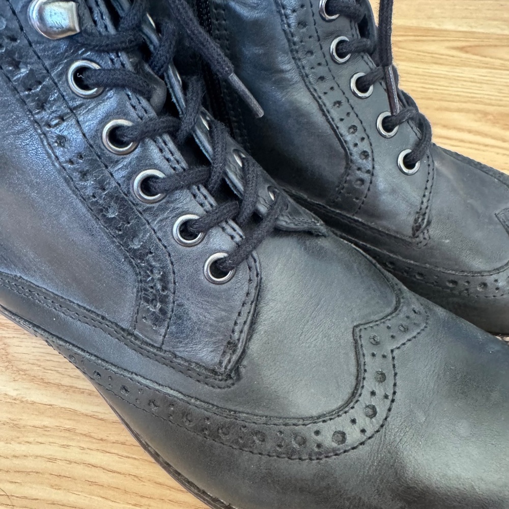 5th Avenue Black Leather Flat Wingtip Lace Up Ankle Boots, 40 eu size - Picture 8 of 8